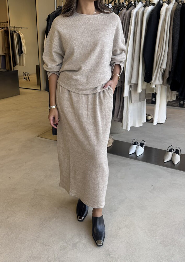 Round Neck Knitted Back Slit Skirt Set