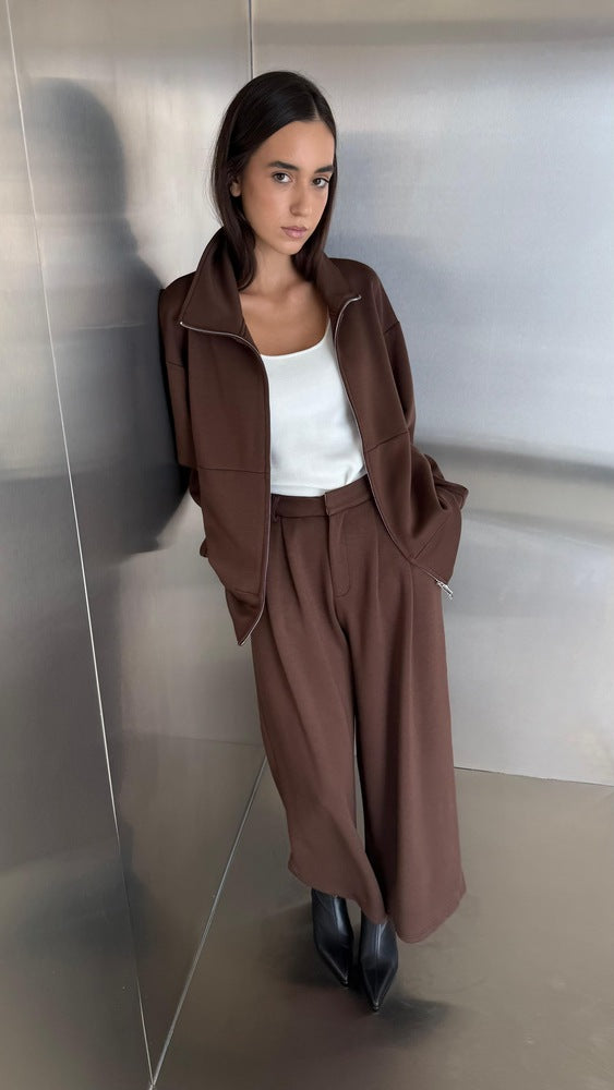 Stand Collar Zippered 2PC Set