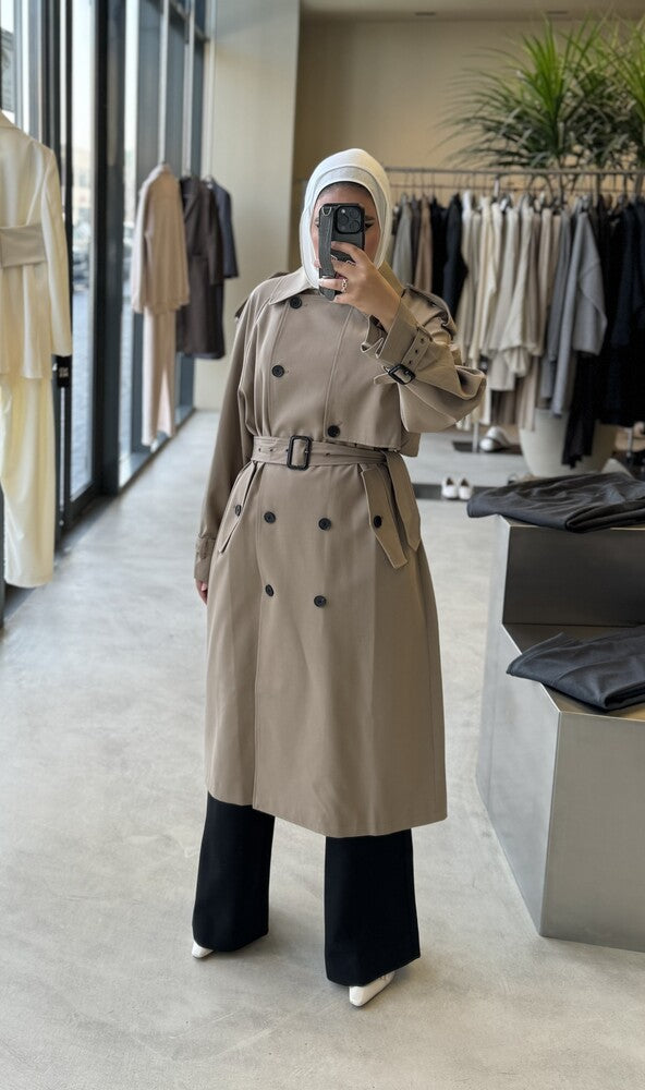 Black Buttoned Trench Coat