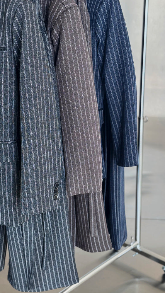 Vneck Pinstripe Belted Woolen 2PC Set