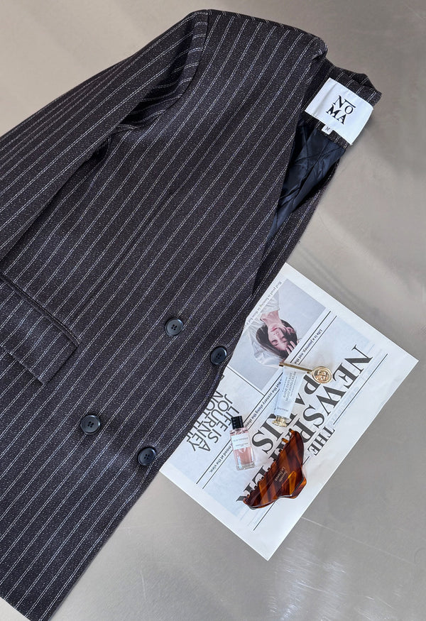 Vneck Pinstripe Belted Woolen 2PC Set