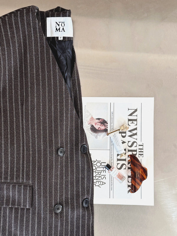 Vneck Pinstripe Belted Woolen 2PC Set