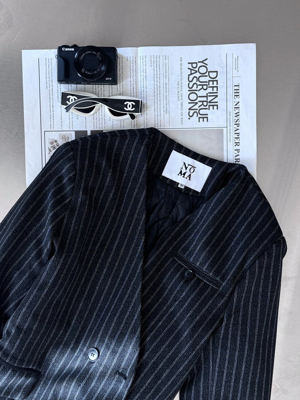 Vneck Pinstripe Belted Woolen 2PC Set