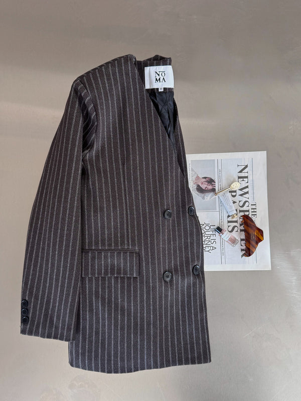 Vneck Pinstripe Belted Woolen 2PC Set