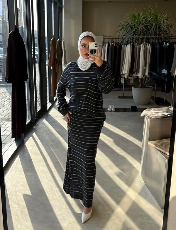Horizontal Stripe Knit  Set