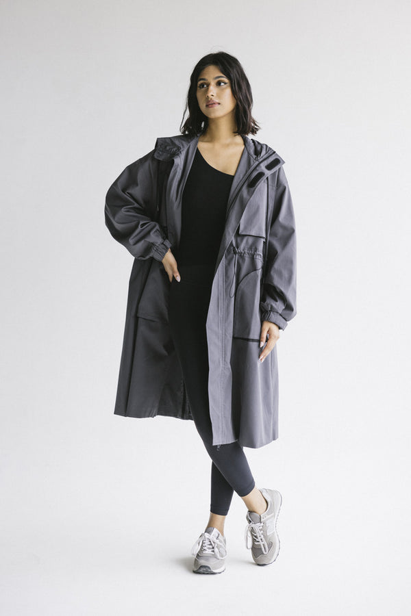 Vintage Hooded Trench Coat Women Pockets