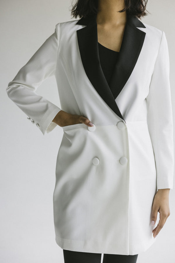 Women's Blazer Notched Contrasting Collar Long Sleeves