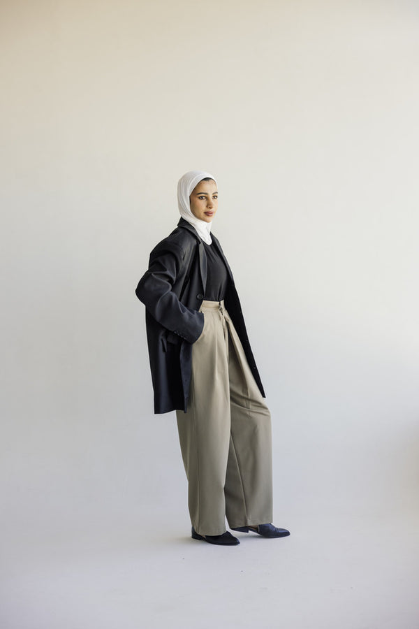 High Waist Straight Wide Leg Trousers بنطال