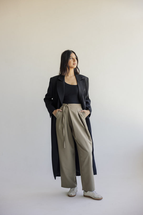 High Waist Straight Wide Leg Trousers بنطال