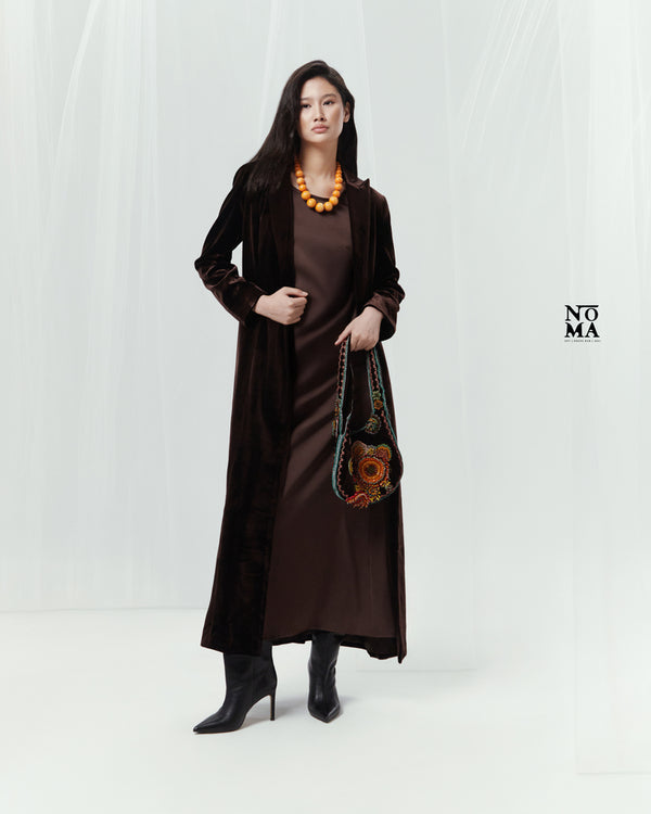 Velvet 2-in-1 Long Blazer w/ Satin Dress Set