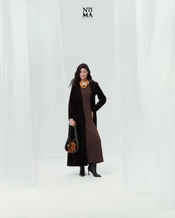 Velvet 2-in-1 Long Blazer w/ Satin Dress Set