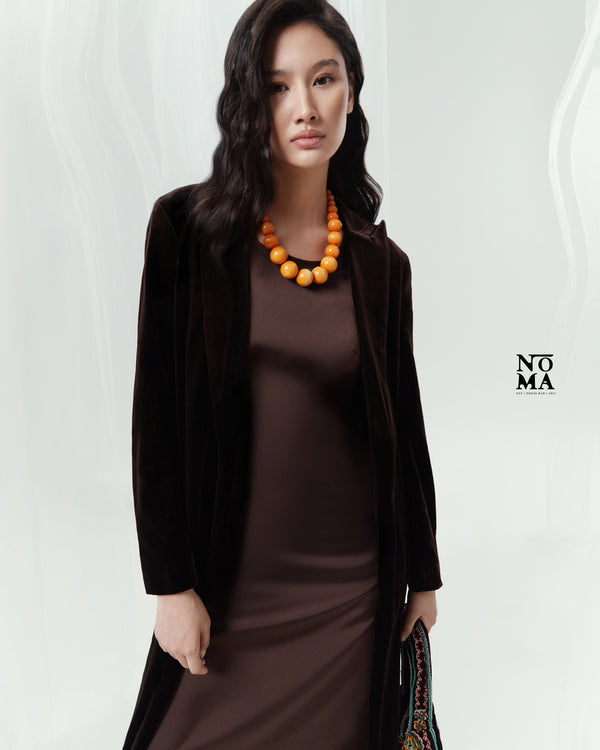 Velvet 2-in-1 Long Blazer w/ Satin Dress Set