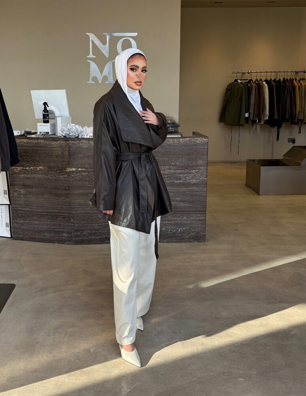 Huge Lapel  Leather Belted Jacket