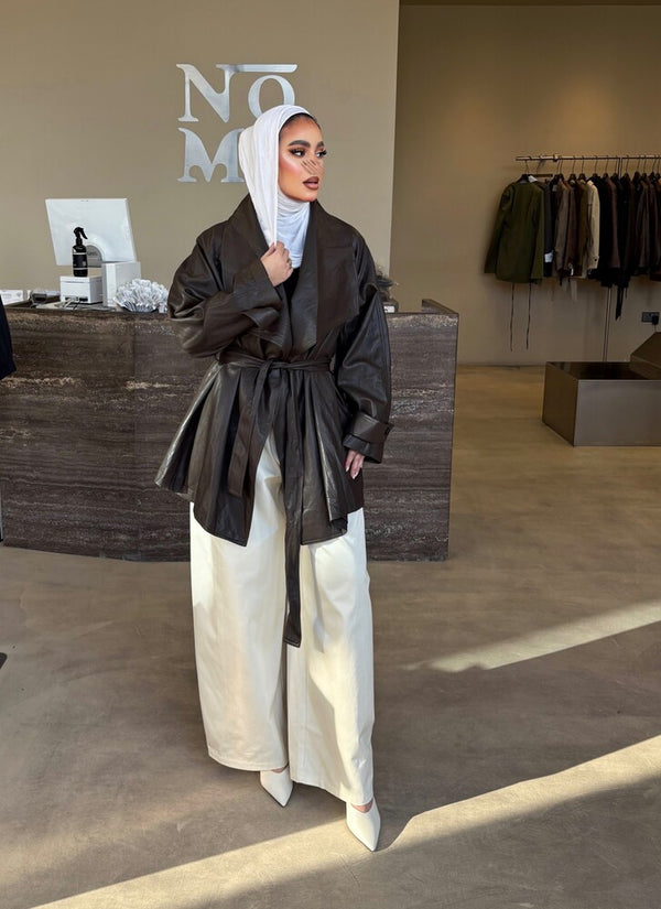 Huge Lapel  Leather Belted Jacket
