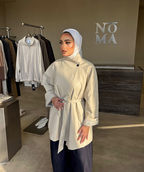 Belted Stand Collar  Leather Jacket
