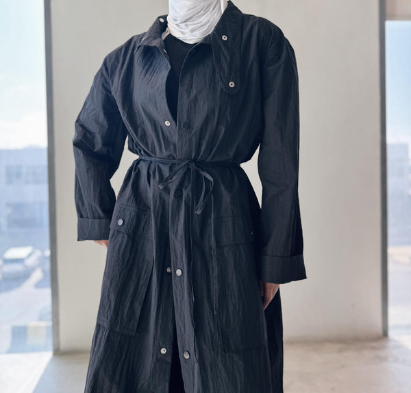 Trench Coat Drawstring Stand Collar
