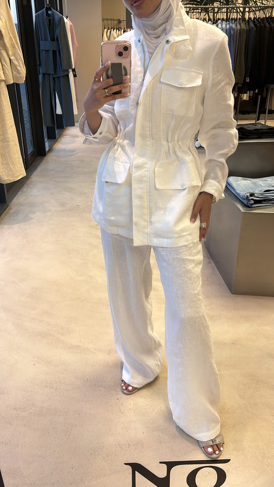 Two-Piece 4 Pockets Top Pants Set