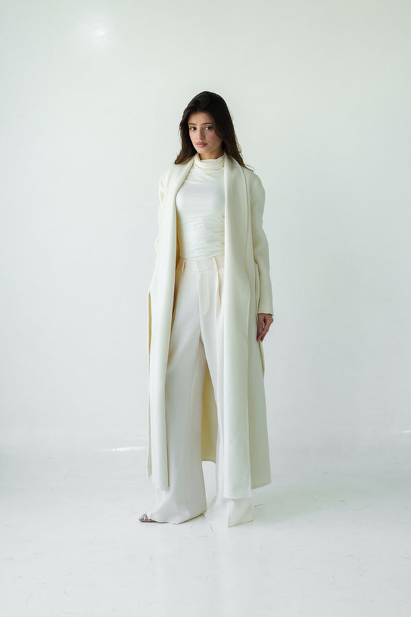 Open Belted Long Coat 3PC Set