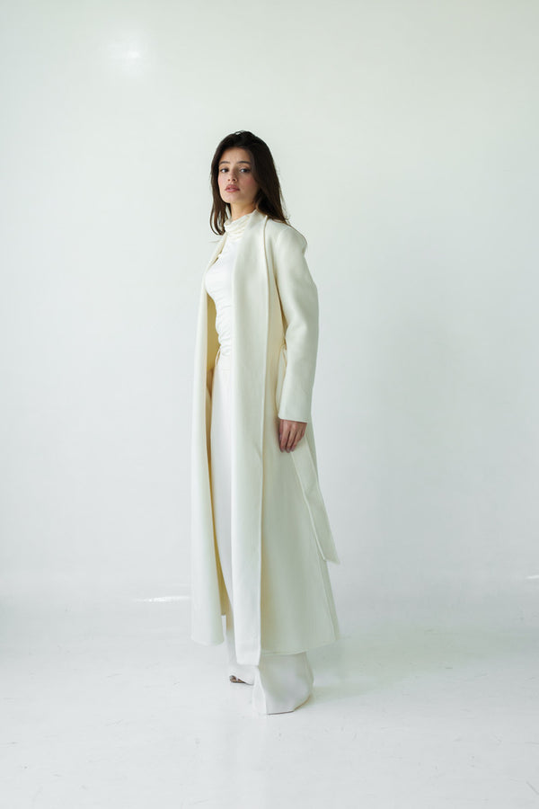 Open Belted Long Coat 3PC Set