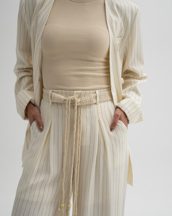 2 Buttons V-neck Striped Sets