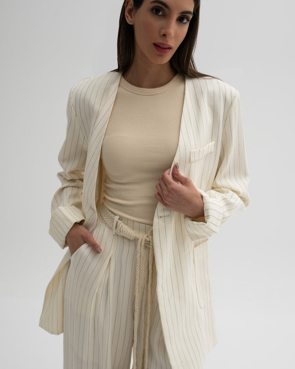 2 Buttons V-neck Striped Sets