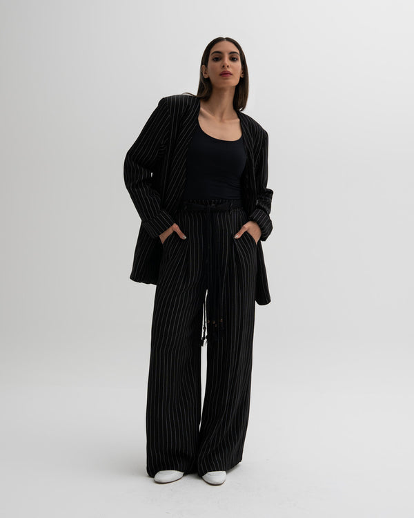 2 Buttons V-neck Striped Sets