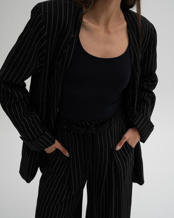 2 Buttons V-neck Striped Sets