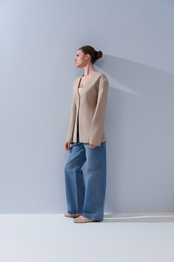 Button Collarless Blazer