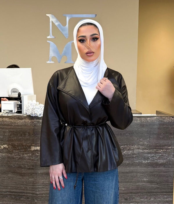 Stylish Tie-waist Leather Jacket