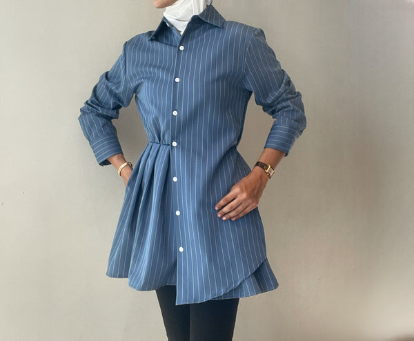 Striped Pleated Long Big Size Blouse