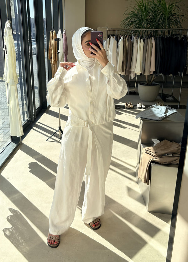 Drawcord Jacket w/ Asymmetric  Trousers
