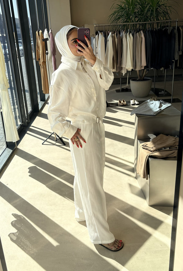 Drawcord Jacket w/ Asymmetric  Trousers
