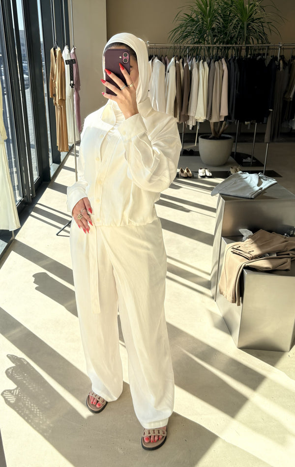 Drawcord Jacket w/ Asymmetric  Trousers