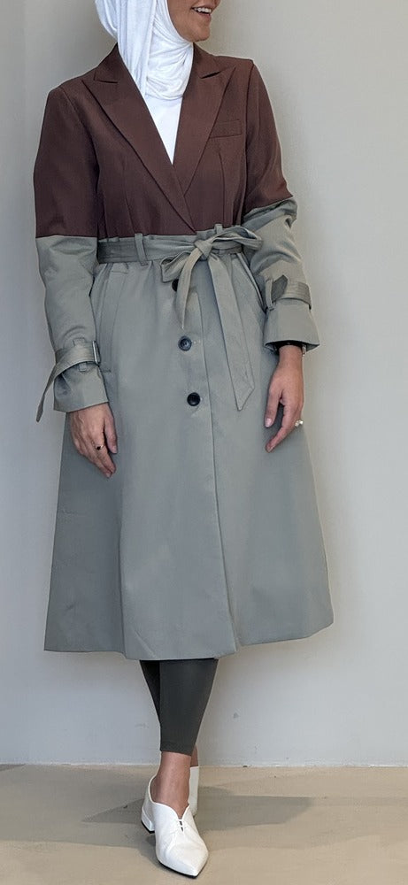 Elegant Lace-up Gathered Waist Trench Coat السترات الخارجية / المعاطف الطويلة