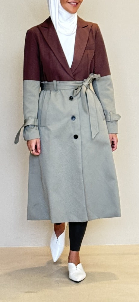 Elegant Lace-up Gathered Waist Trench Coat السترات الخارجية / المعاطف الطويلة