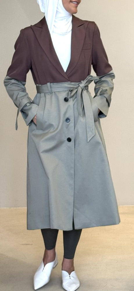 Elegant Lace-up Gathered Waist Trench Coat السترات الخارجية / المعاطف الطويلة