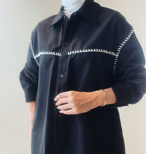 Topstitched Big Size Casual Shirts بلوزة