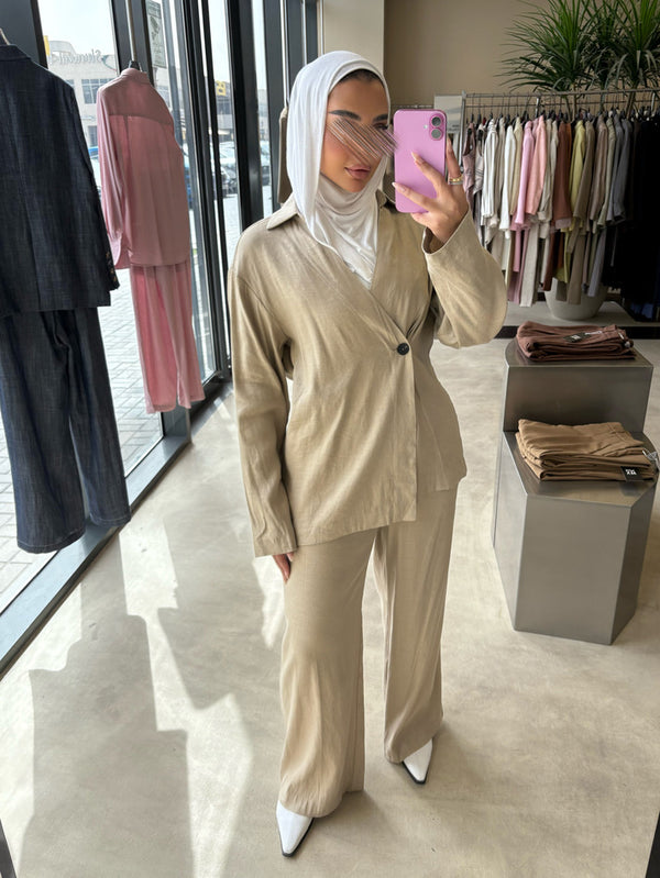 One Button Linen Inner Lace Up Sets