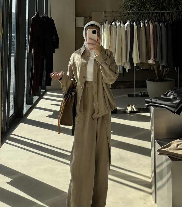 Drawcord Jacket w/ Asymmetric  Trousers