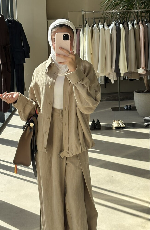 Drawcord Jacket w/ Asymmetric  Trousers
