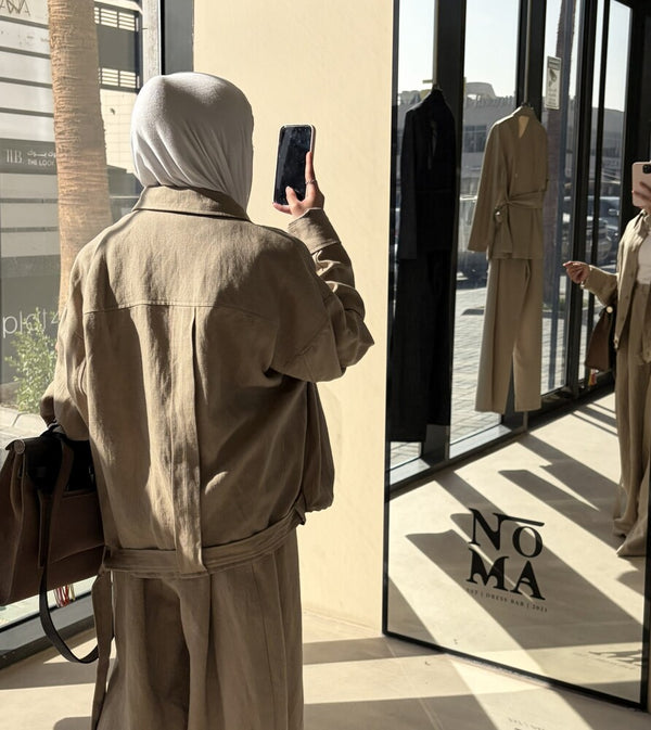 Drawcord Jacket w/ Asymmetric  Trousers