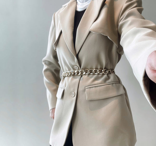 Single Breasted Long Sleeves Metal Belt Coats
