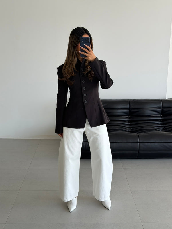 Angular Hem Button Blazer