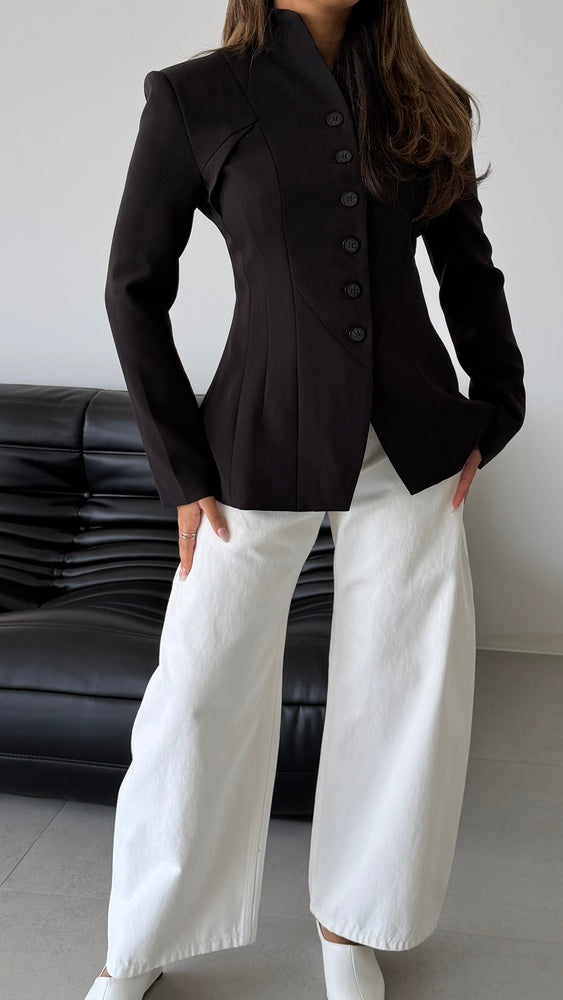 Angular Hem Button Blazer