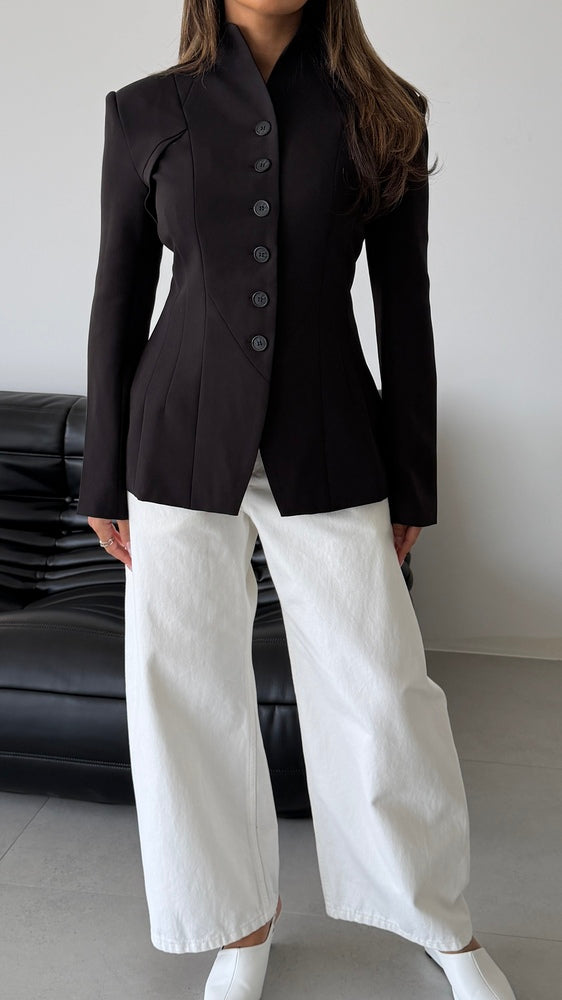 Angular Hem Button Blazer