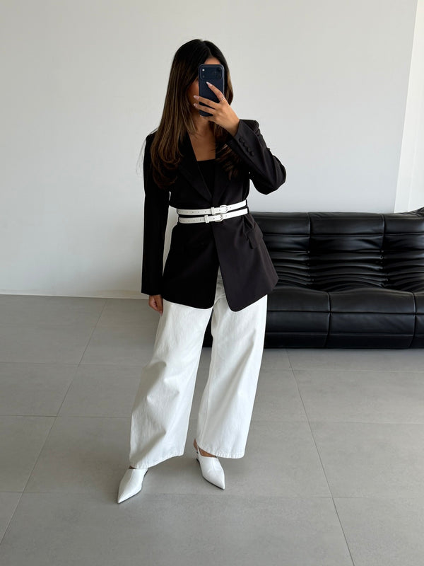 Dual White Belted Blazer