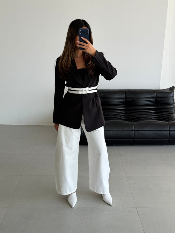 Dual White Belted Blazer