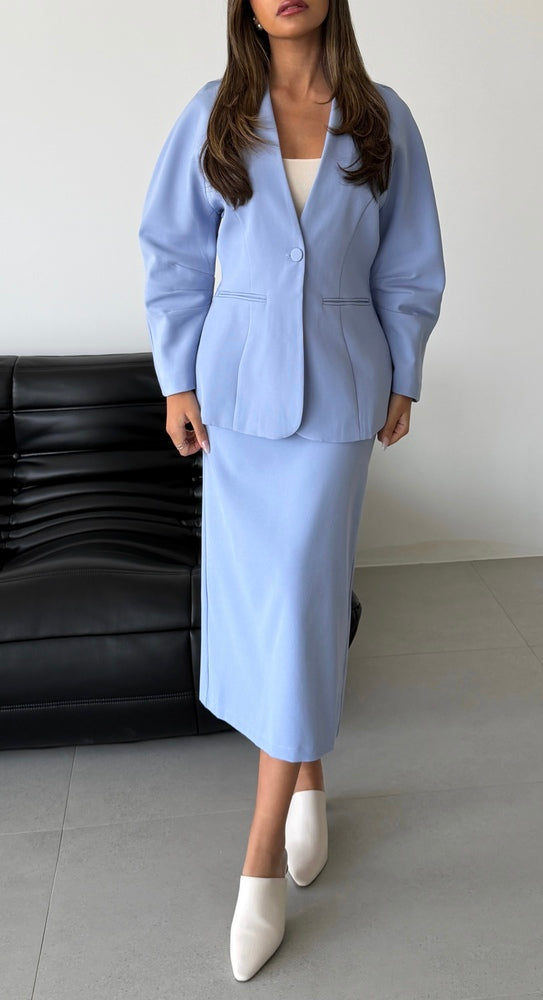 Uncollared Blazer Skirt Suit