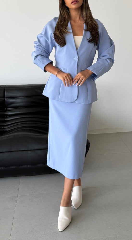 Uncollared Blazer Skirt Suit