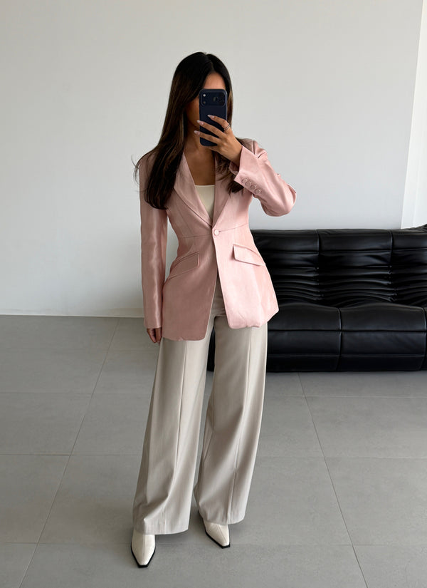 Satin Angled Flap Pockets Blazer